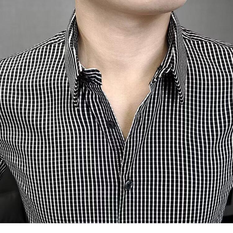 2024 Neformální kostkovaná volná košile s klopami pro muže středního věku a mladé muže, Business casual módní bunda pro muže