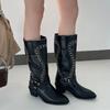 Rivet Retro Western Cowboy Boots Women Designer High Long Boots Ladies Fashion Chunky Heel Autumn Winter Boots Women Botas Mujer