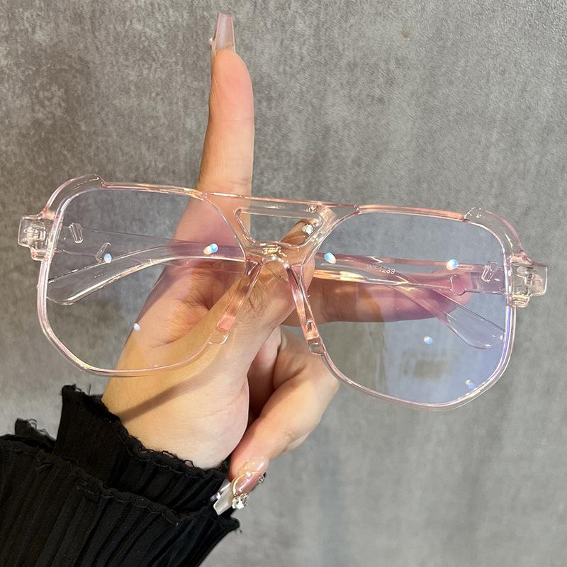 New double beam anti-blue glasses Hong Kong style frames trendy large frame glasses frames fashionable flat glasses