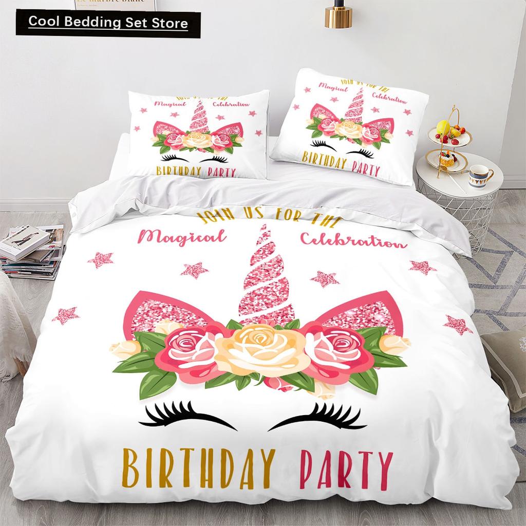Cartoon Rainbow Unicorn Bedding Sets 135x200 Duvet Cover Set Pillowcases Queen Single Double Twin Size Bed Linen for Kids Girls