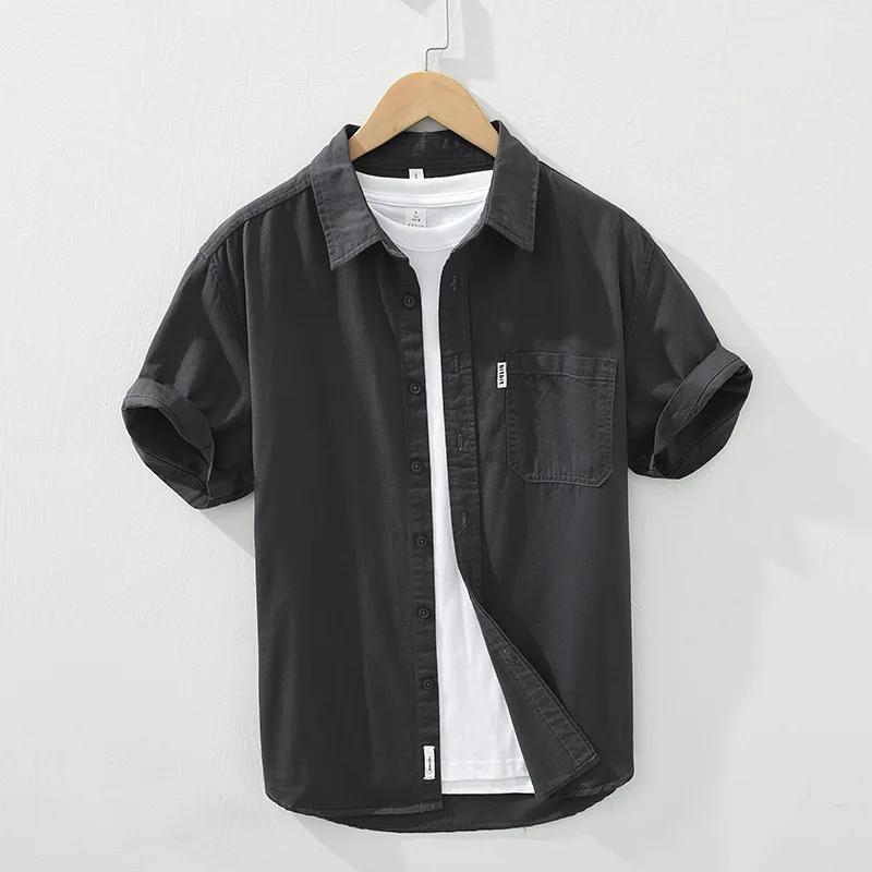 

Solid Color Men s Summer Lightweight Short Sleeve Shirt, Business Casual Daily Shirt Loose Casual Jacket S темно-сірий