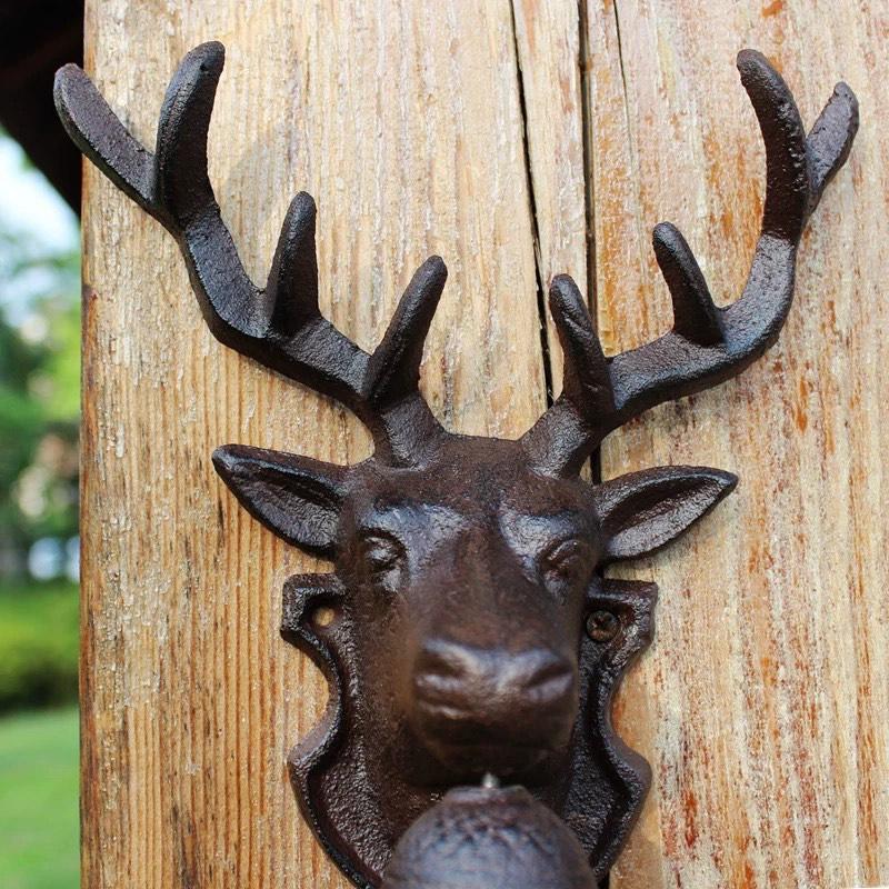 WTEMPO Retro Creative Deer Head Shaped Door Bell Hand-cranked Hanging Bell Wall Decoration Nostalgic Bell Perfect for Outdoor Farm Garden Courtyard