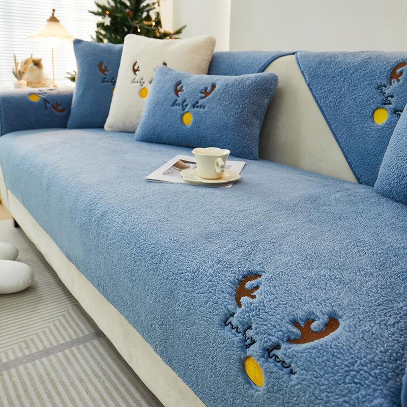 Christmas Lamb Wool Sofa Cushion Winter Thickened Non-Slip Nordic Simple Seat Cover Cover