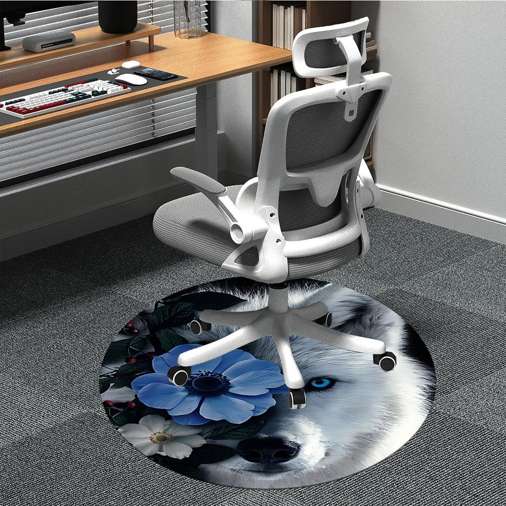

1pc Wolf Flowers Office Round Area Rug, Indoor Mat Suitable ForOffice, Under Office Chairs Bedroom Living Room Home Decor T183 80cm by 80cm