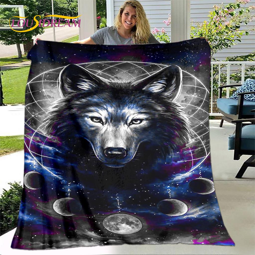3D Wolf Spirit Fenrir Moon Dream Animal Blanket,Flannel Blanket Throw Blanket,Warm Blanket for Living Room Bedroom Beds Sofa