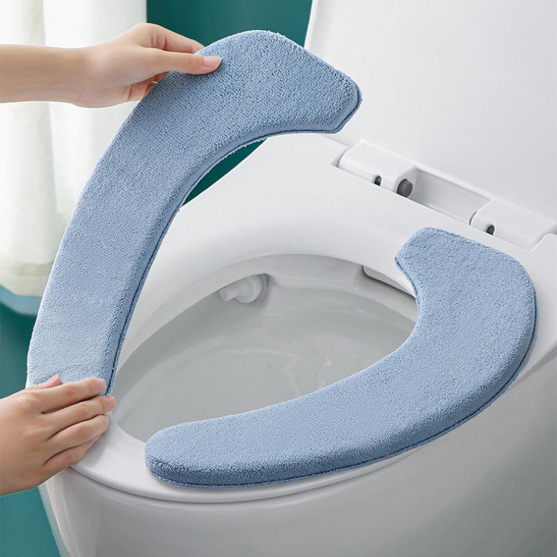 [Plush Toilet Cushion] Soft Plush 1 Pair Toilet Seat Cushion | Universal Four Seasons Bathroom Accessories - Easy Clean & Stick, Home Decor