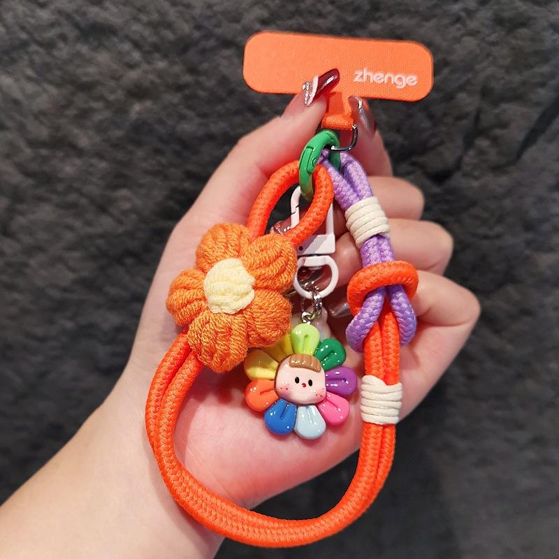 Laccetto per Cellulare, Fiore di Filato, Cordino Intrecciato da Polso, Ins, Cartone Animato Carino, Ciondolo Carino per Bambino, Cordino per Pollice, Stile Donna