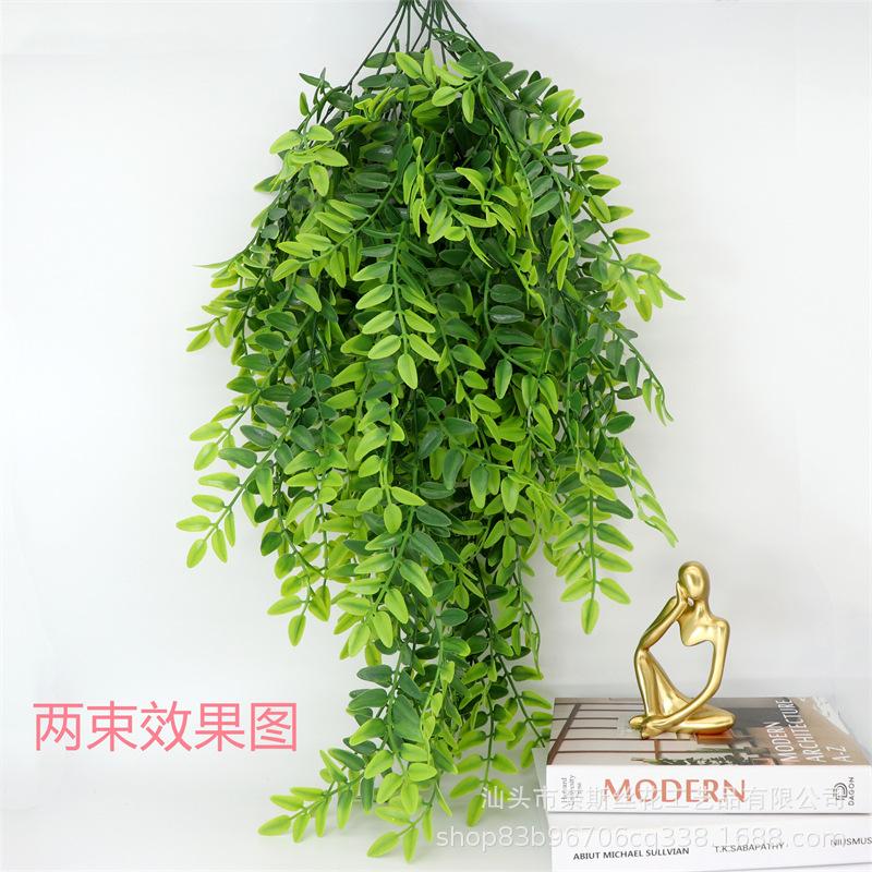 Simulation Green Plant Vine Wall Hanging with Bamboo, Grape, and Melon Leaves, Moss & Orchid Decoration