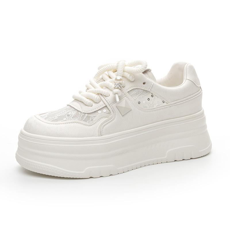Fashion Mesh white shoes for women 2025 new spring hot items versatile sports genuine leather lace mesh sole board shoes