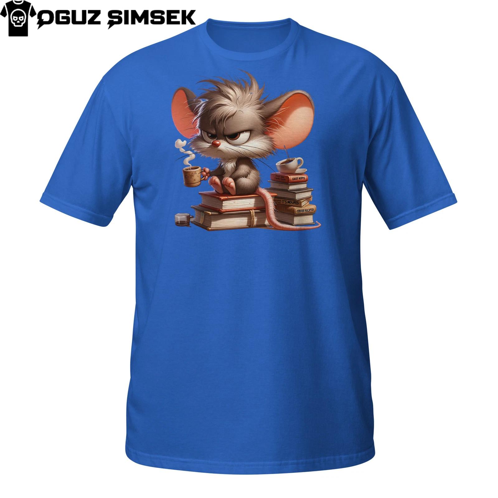 Grumpy Scholar Mouse T-Shirt Mens Womens Tees Top | Coffee, Books and No Patience Tee Unisex Shirt 3XL