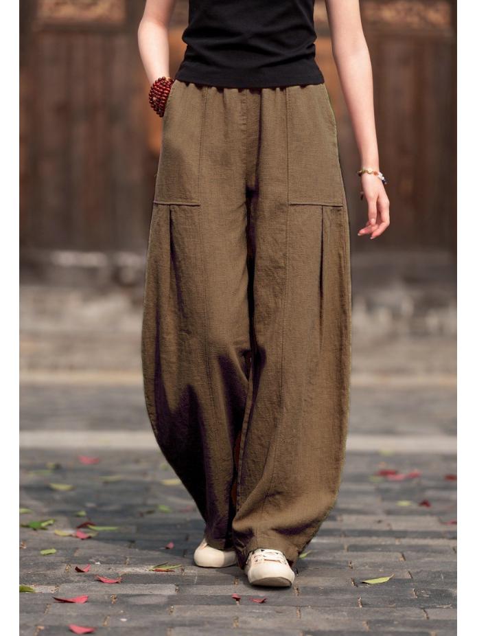 2026 Spring/Summer Artistic Cotton Linen Women's Slimming Casual Lantern Pants