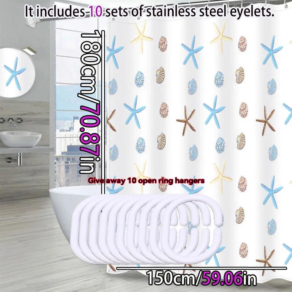 Charming Starfish and Seashell Shower Curtain for Bathroom Decor Waterproof Fabric with Hooks Included