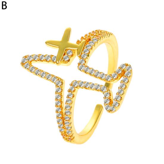 Girls Ring Casual Opening Copper Female Ring Dazzling Rhinestone Airplane Ladies Ring Female Ring Jewelry Accessories