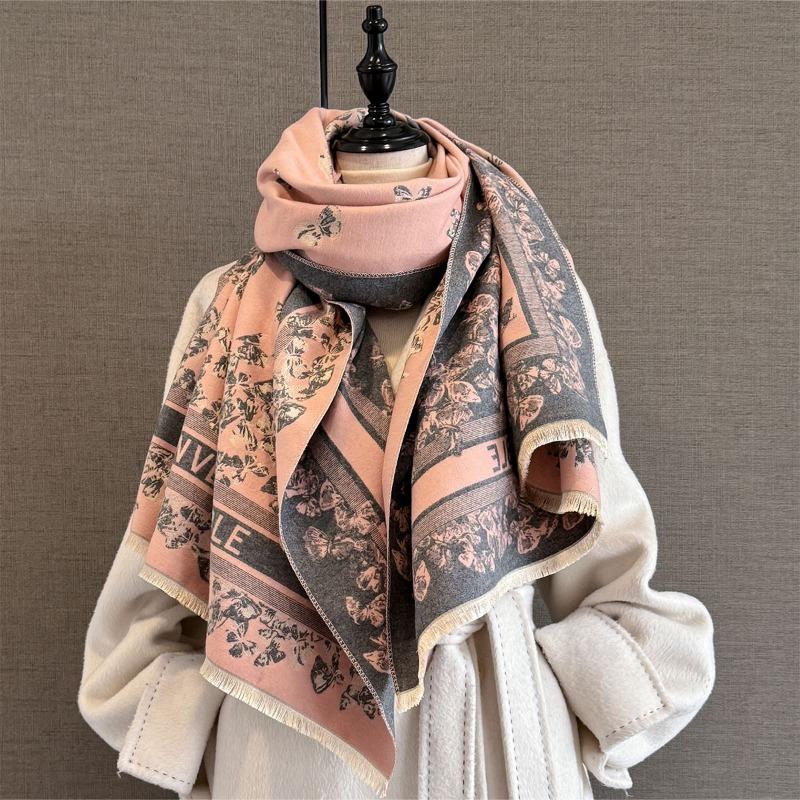 New Retro Atmosphere Butterfly Jacquard Scarf Women's Autumn and Winter Thickened Outer Warm Office Shawl