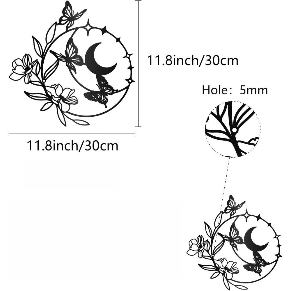 Black Metal Round Flower Wall Art Butterfly Moon Sculpture Home Decor Indoor Outdoor 12x12 Inch чёрный