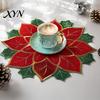Seasonal Tableware for Kitchen Christmas Floral Leaf Placemat Dining Table, Decorative Polyester Fabric Table Reusable Linens Mats with Festive Leaves