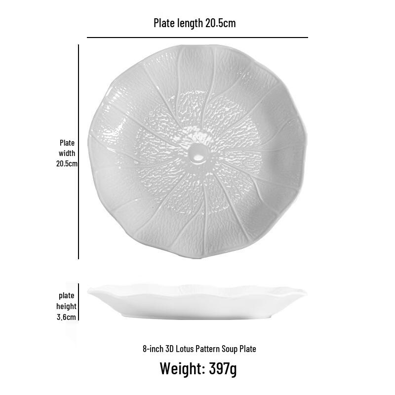 ZISIZ Embossed Lotus Ceramic Plate Set