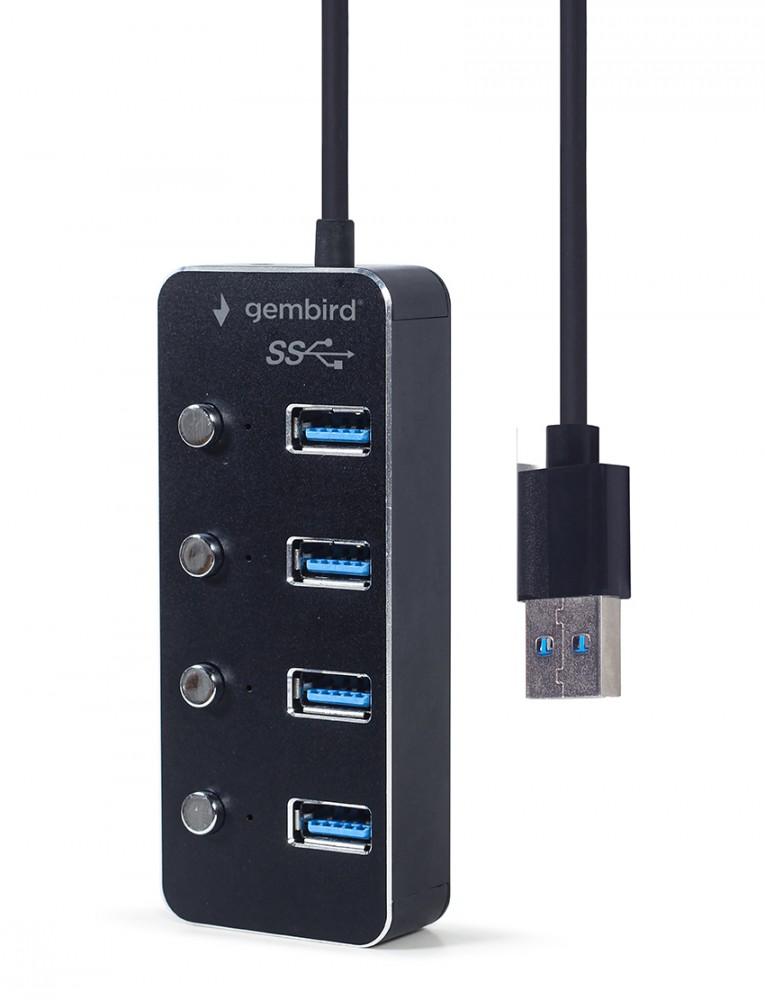 HUB USB black 4xUSB3.1 switches on/off