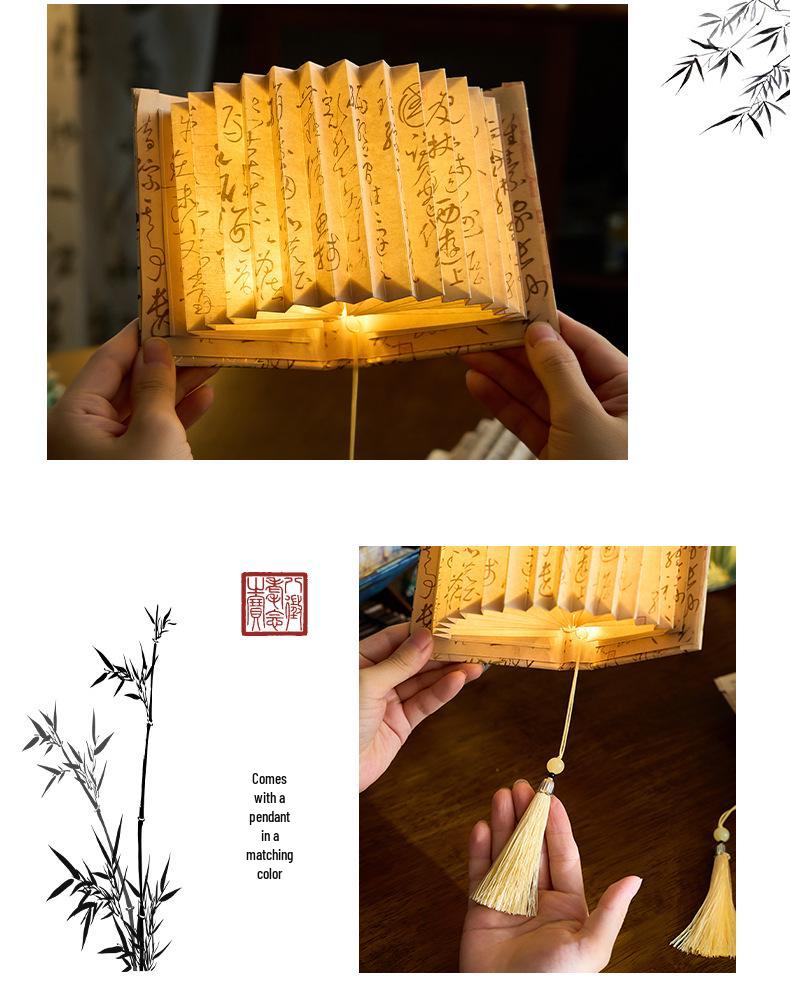 Zaomo Fan-shaped Book Light: Ancient Style Calligraphy & Painting DIY Glass Bead Lamp for Desktop Ornament