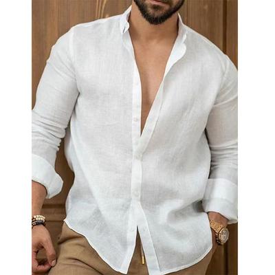 Herre bomullslin Fritidsskjorter Lett baggy Pustende vårhøst Langermet skjorte Sport Hawaiian lapeled skjorter menn