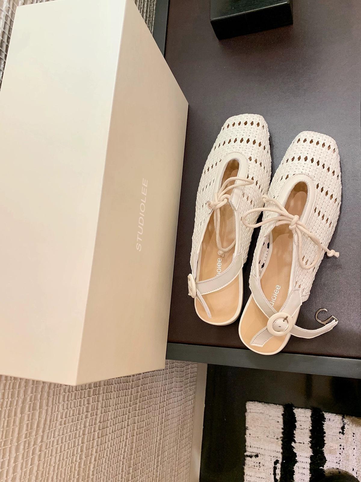 

Овчина~ плетеные полые сандалии с бантом, пустые туфли-лодочки после отпуска 40 белый