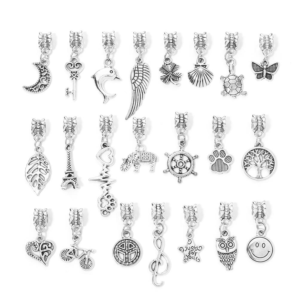 Louleur 10pcs Antique Silver Color Pendants Charm Big Hole Pendant For Jewelry Making DIY Gifts Bracelet Necklace Accessories