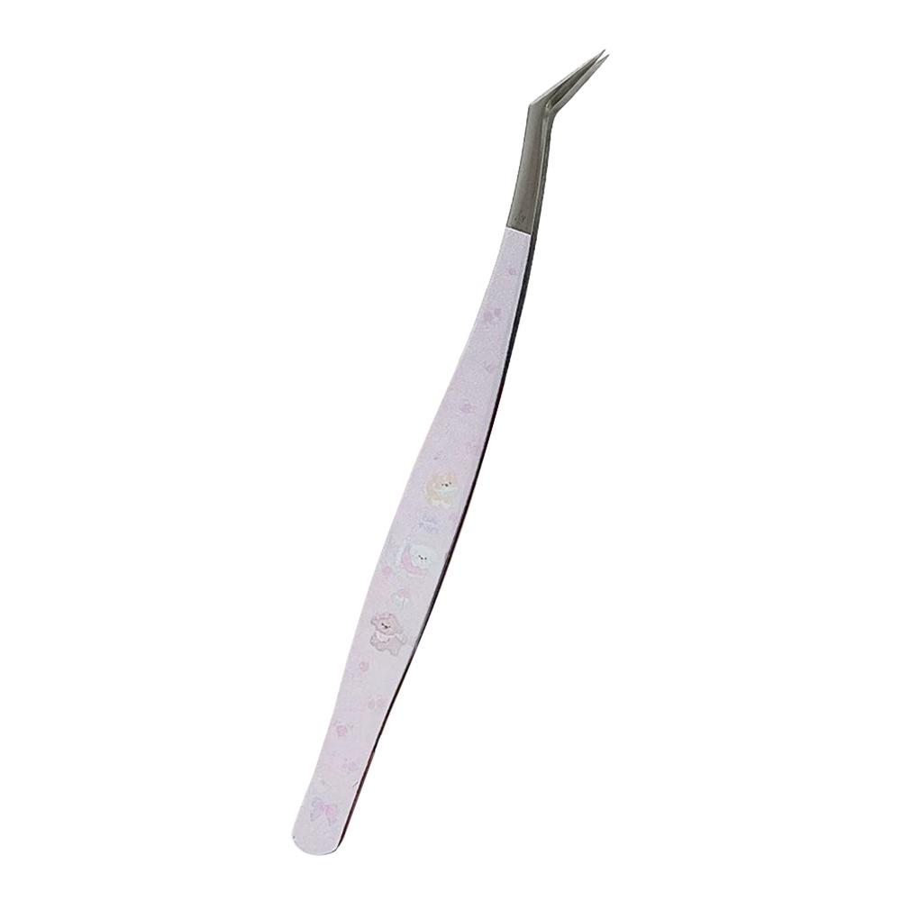 Metal Curved Stickers Tweezers Anti-static Cartoon False Eyelash Tweezers High Precision Eyelash Curler Miniature Scene Stickers