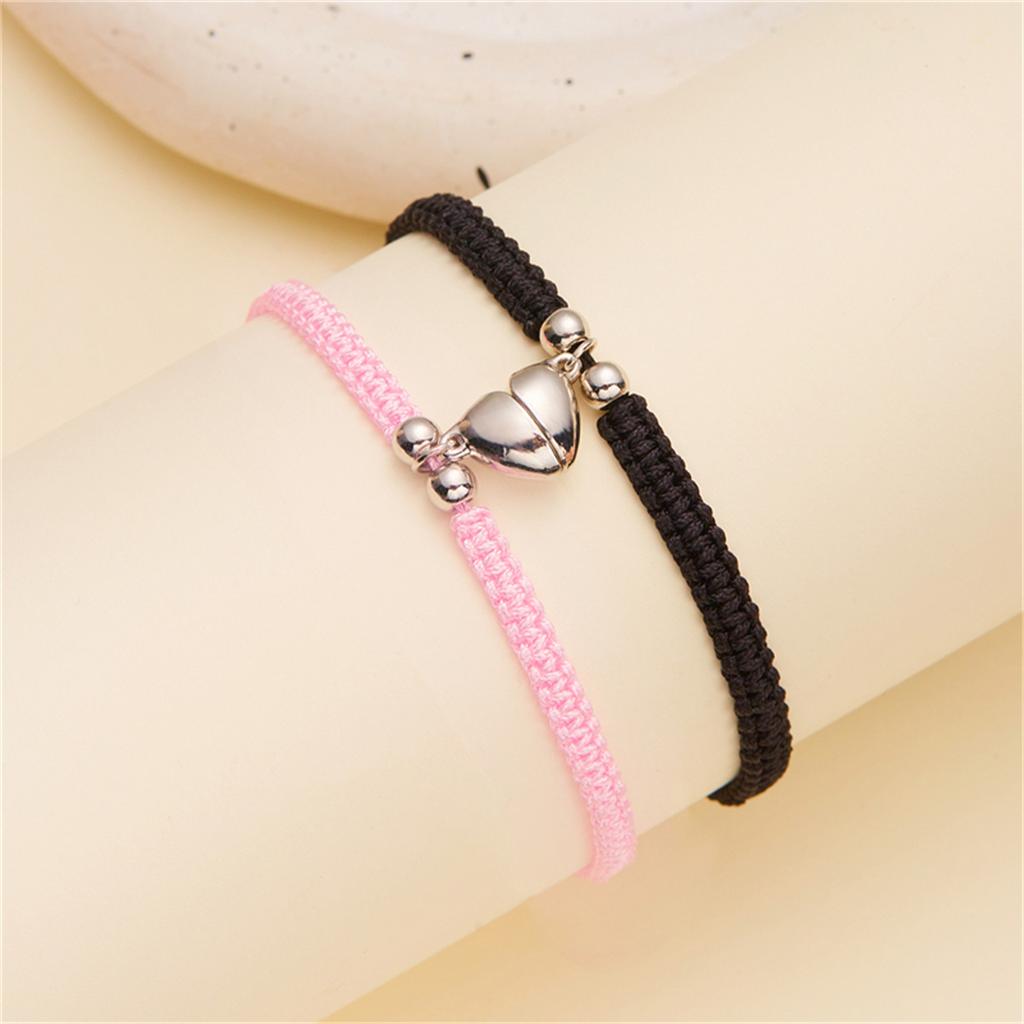 2Pcs/Set Magnetic Heart Attract Couples Love Bracelets For Women Men Handmade Braided Rope Adjustable Wristband Bracelet Jewelry