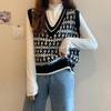 Gilet Scolastico a Quadri Fengling Primavera e Autunno Versione Coreana Femminile Largo Scollo a V Corto in Lana Lavorata a Maglia Senza Maniche