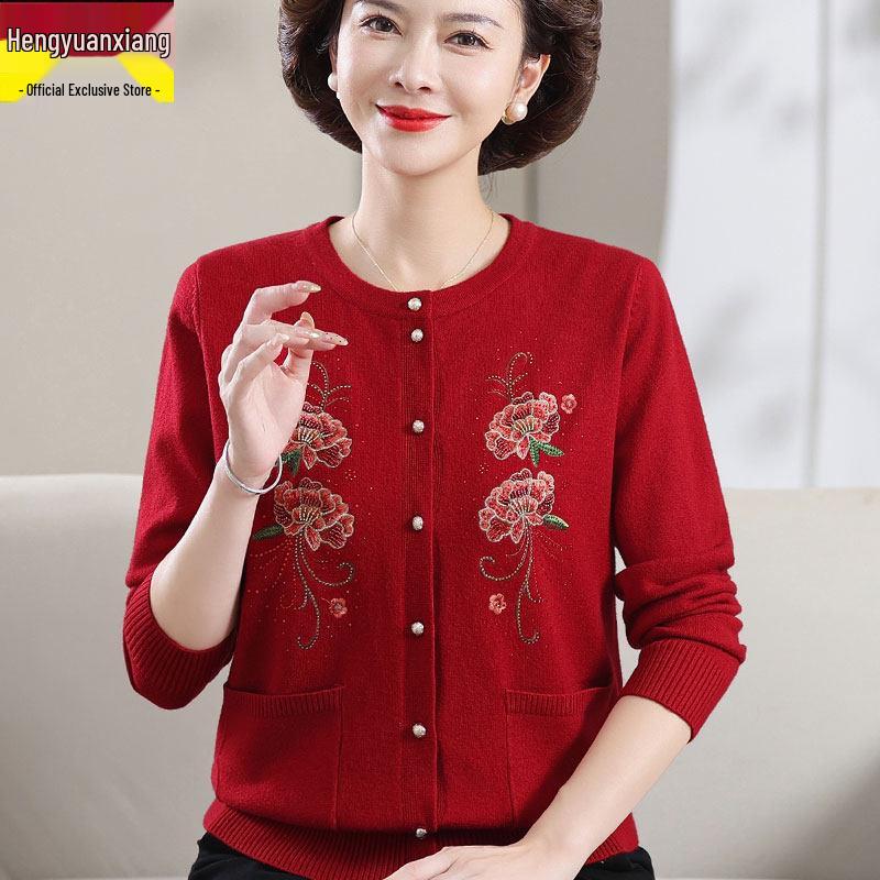 Plus Size Velvet Thickened Sweater Coat for Women & Grandmothers (73-83 Years) - Button Cardigan