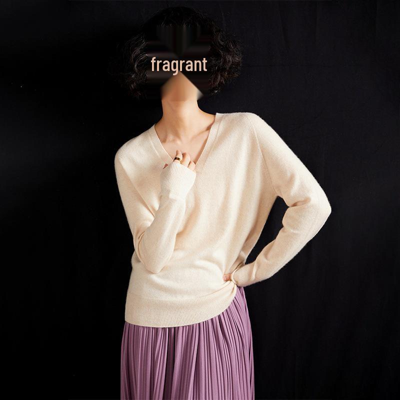 Women's Candy Color V-Neck Cashmere Sweater - Fashionable Knit Base Layer for Autumn/Winter 2025.