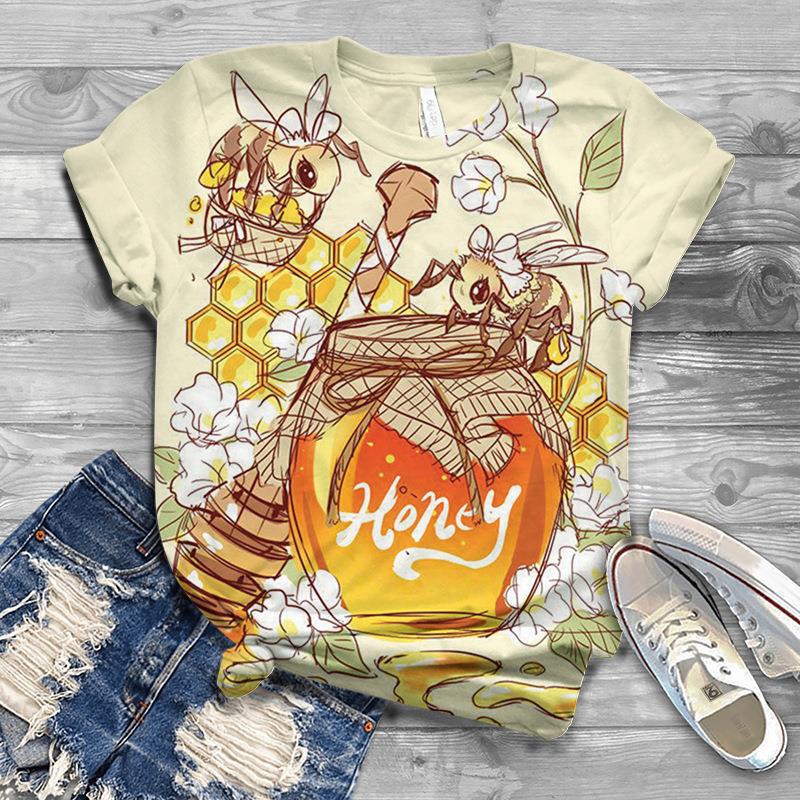 Women's Short Sleeved Summer New 3D Bee Print Loose T-shirt
