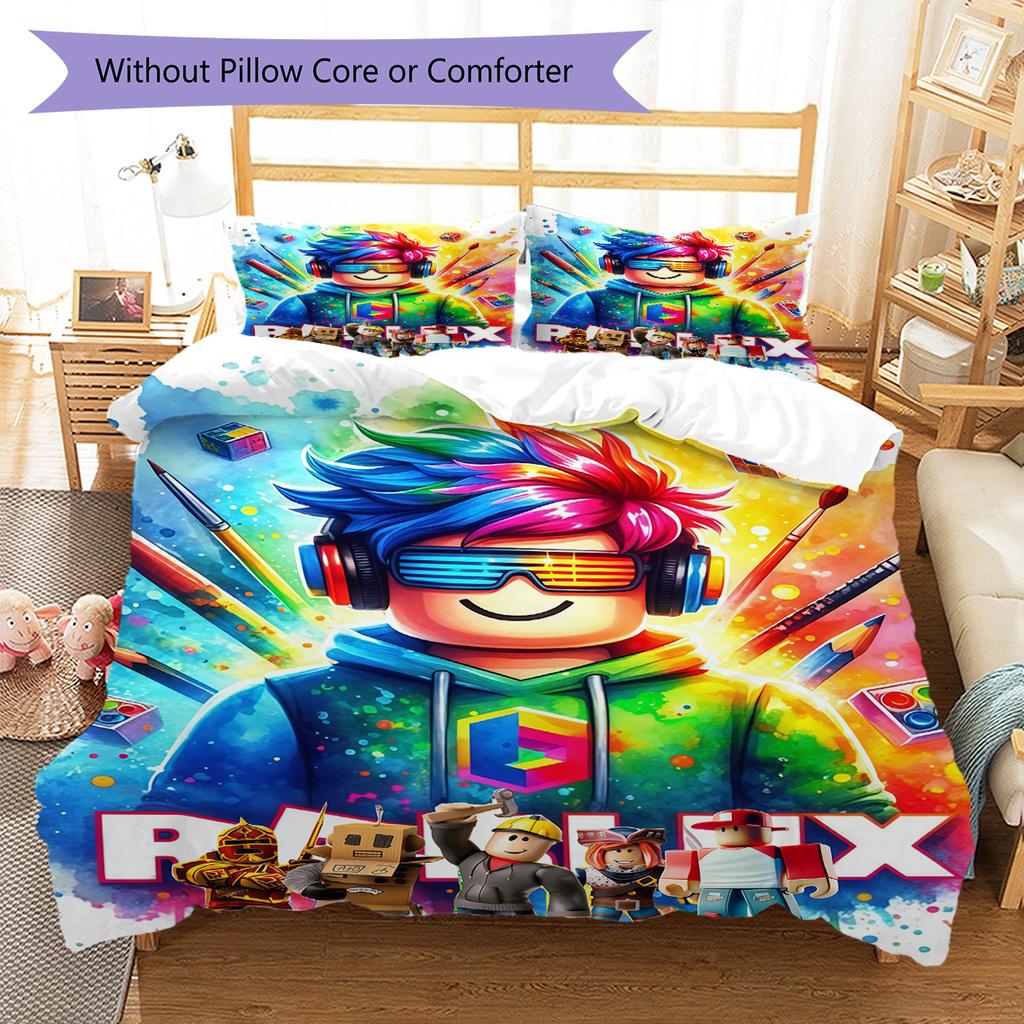 Roblox ,Pattern Bedding Quilt Set Quilt Cover Pillowcase Home Decoration Birthday Gift (1 * Duvet Cover + 2 * Pillowcase, Without Core)