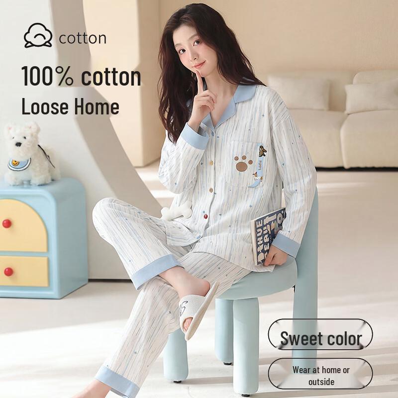 Langsha Women's 100% Cotton Long-Sleeve Loungewear Set