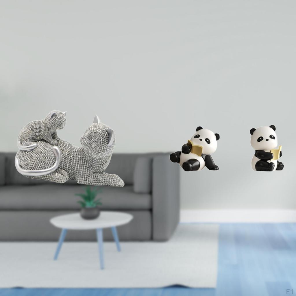 Cat Panda Sculpture Figurine Art Crafts Decorative Animal Statue Bookend Ornament for Bedroom Living