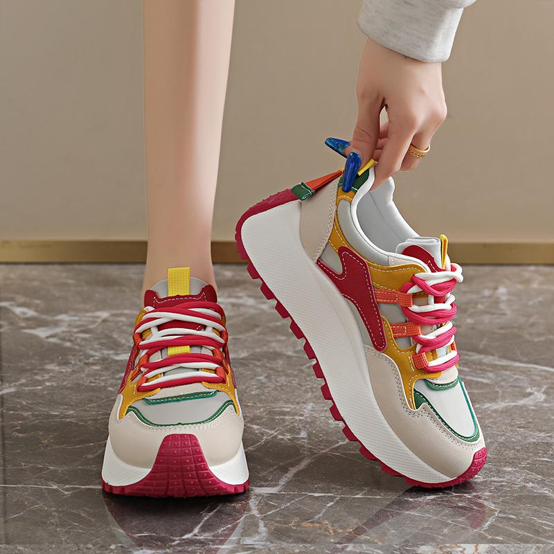 Women's Autumn New Dad Sneakers, Thick‑Sole Height‑Increase Casual Shoes, Versatile Trendy Thick‑Sole Travel Shoes