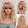 Short Bob Gray Purple Synthetic Wigs with Bangs Curly Cosplay Purple Ombre Wig for Women Afro Natural Wave Hair Heat Resistant