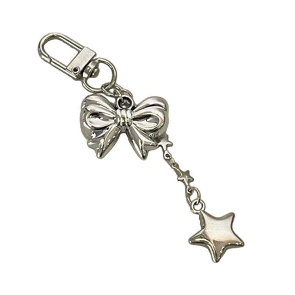 Fashionable Phone Charm with Bowknot and Star Pendant Unique Phone Lanyard Keyring Keychain Car Keys Holder Bag Ornament