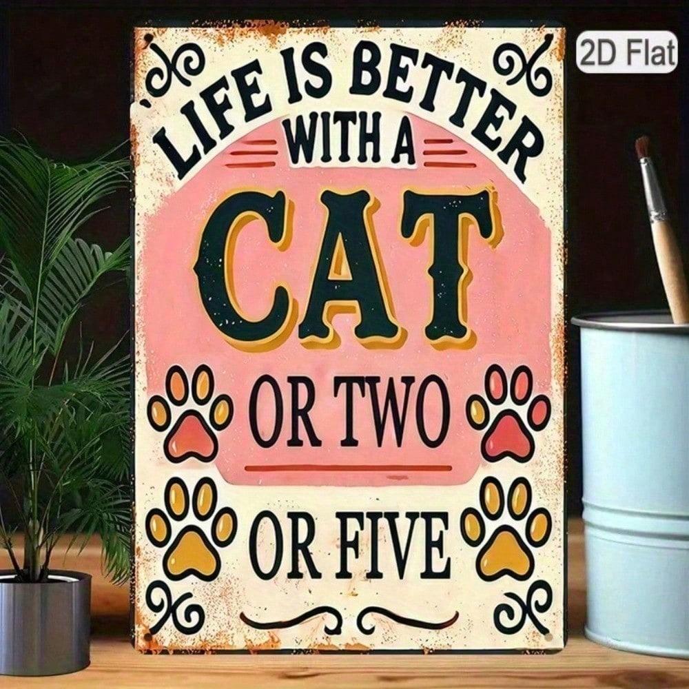 Retro Cat Tin Sign 8x12 Inch, Vintage Metal Wall Decor for Cat Lover, Kitchen Cafe & Bar, 2D Flat Art, Funny Pet Quote Sign, Hig