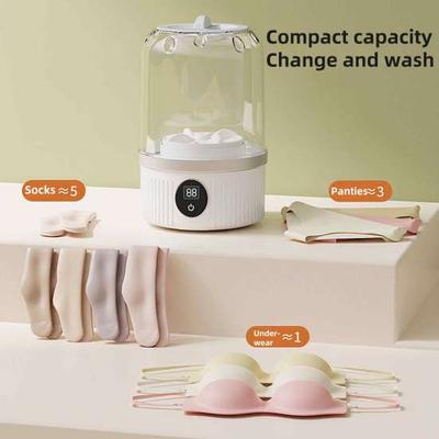 Mini Washing Machine Portable Underwear Washer Digital Display Large Capacity Rechargeable Compact Cordless