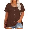 Plus Size Women's Fashion Casual Vintage Soild O-Neck Short Sleeve Button T-Shirt Top