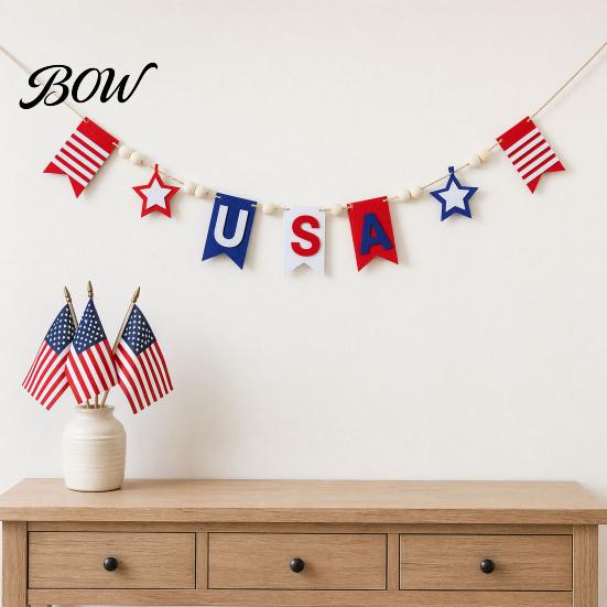 Decorative Hanging Sign Patriotic Garland Banner for 4th of July Decorations, Red White Blue Long-lasting Party Decor Bunting Memorial Day,