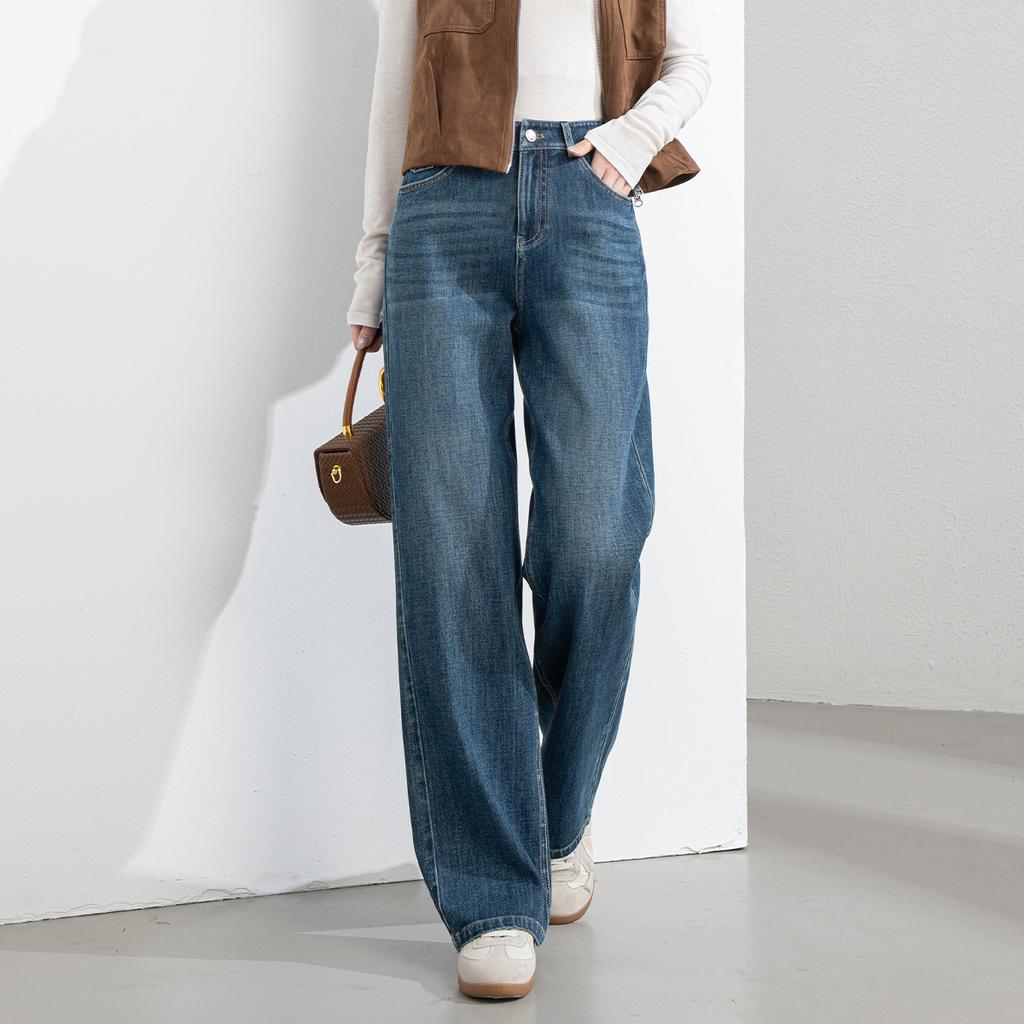 Women's High Waist Straight Leg Cropped Jeans Stretch Denim Pants Casual Trousers