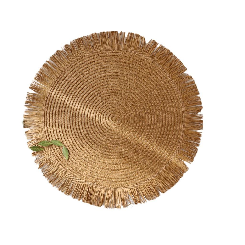 38cm Round Braided Placemat Fringe Paper Table Mat Hand Woven Non-slip Insulation Place Mat Tea Cup Pad Dining Table Decoration
