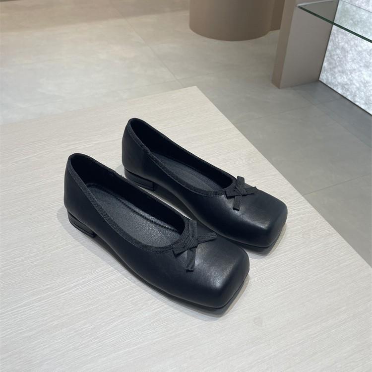 Fashion ballet Mary Jane shoes new square head bow light mouth evening breeze flat sole shoes women's spring and autumn