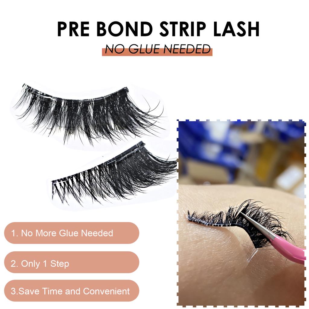 RED SIREN Self Adhesive Eyelashes 3Pairs/Pack Natural Look Half Faux Mink Lashes Long Lasting Press On Cat Eye Lashes Makeup