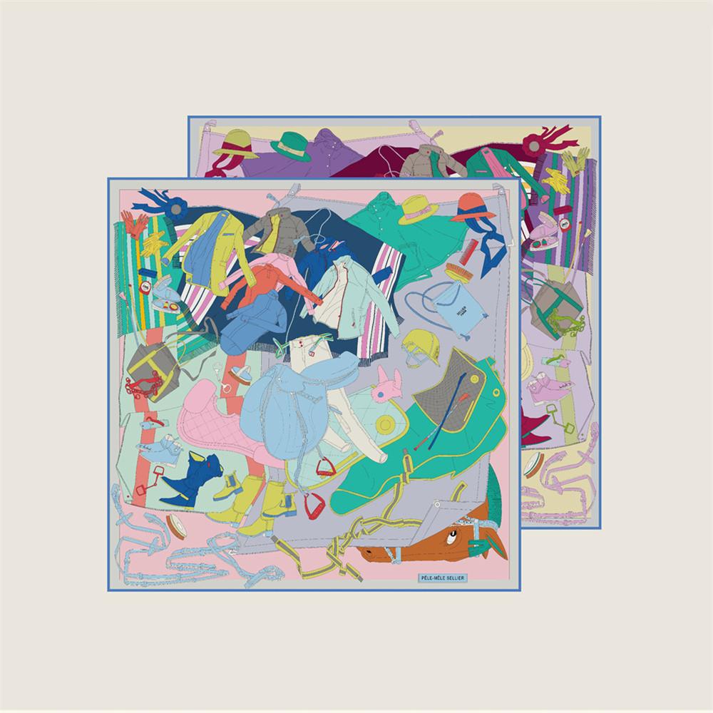 POBING Curled Twill Silk Scarf Women Saddle Double Side Printed Square Scarves Wraps Echarpes Foulards Femme Hijabs 70CM