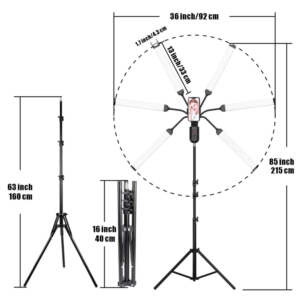 Flexible 6-Arms LED Video Light 60W Photography Fill Light 3000K/4000K/6000K Bi-color Dimmable with