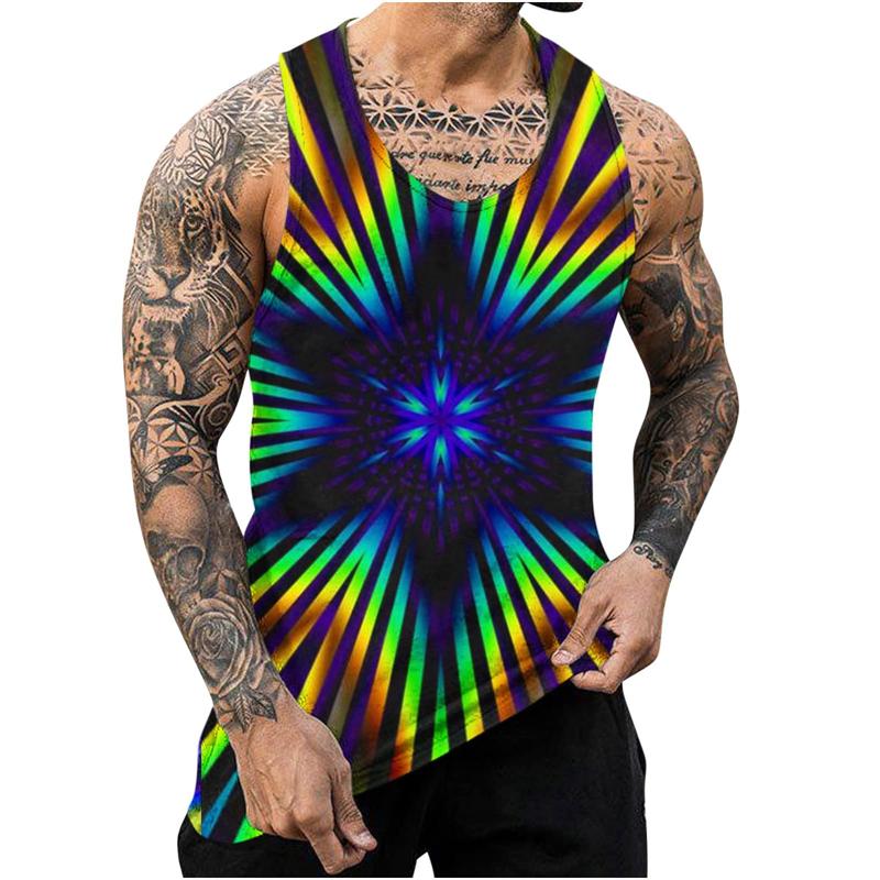 Mens Tie Dye Tank Shirts Funny 3D Printed Tank Tops Men's Clothing Casual Fashion Sleeveless Basketball Quick-dry Gym Vest Tops