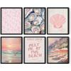 6 Pcs Pink Preppy Beach Wall Art Preppy Coastal Posters Prints Pink Beach Wall Decor Summer Coastal Canvas Painting Granddaughter Aesthetic Room